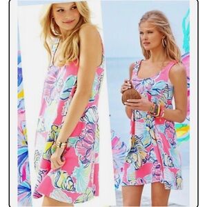 Lilly Pulitzer Carmel Kir Royal Pink Swept By The Tides Pima Cotton Tank Dress M